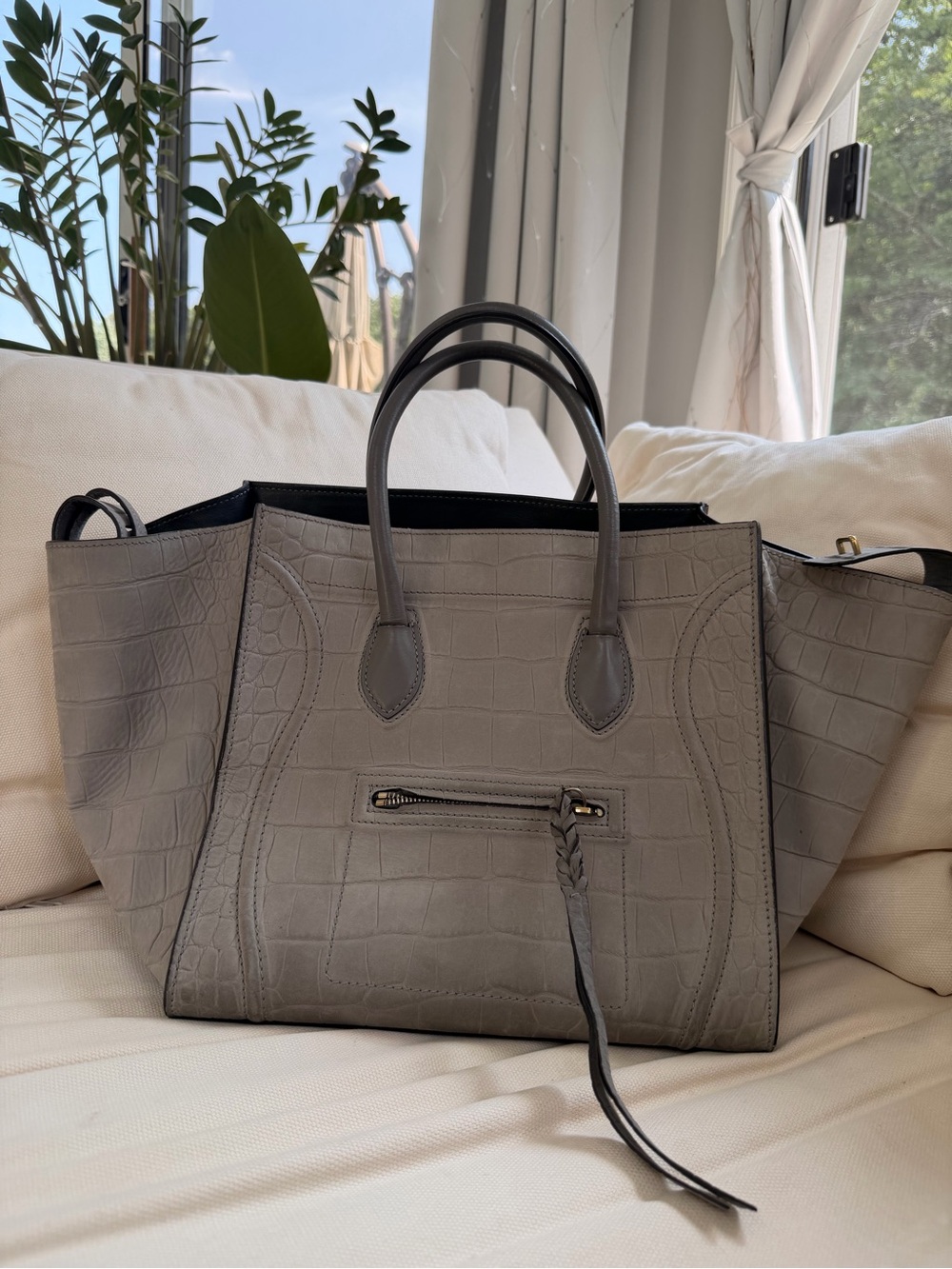 Celine Nubuck Gray Croc-Embossed Phantom Luggage